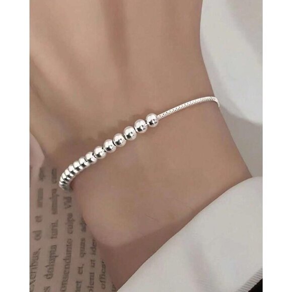 Adjustable 925 Sterling Silver Beaded Chain Bracelet For Women - Picture 3 of 4